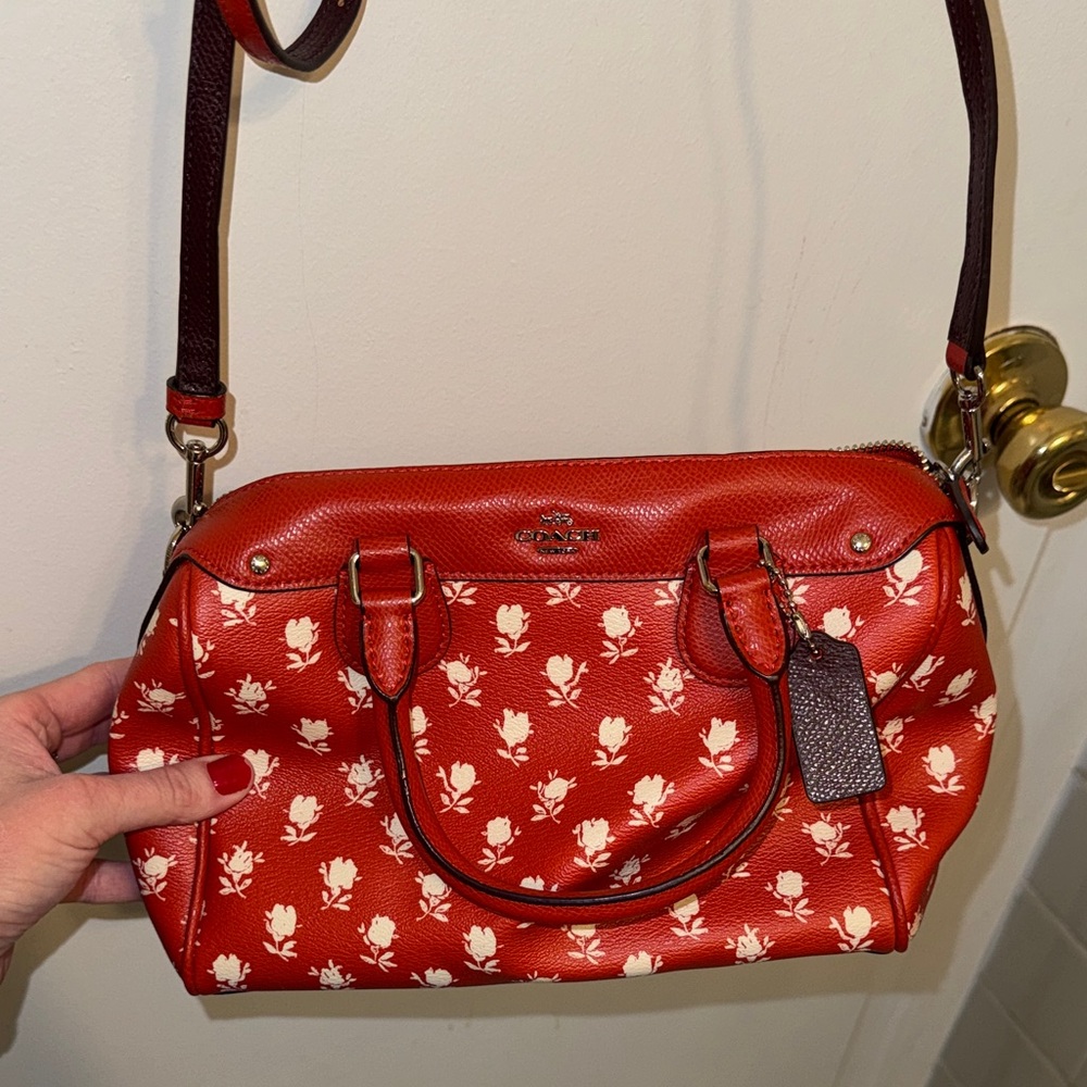 Coach Orange and White Floral Crossbody Bag